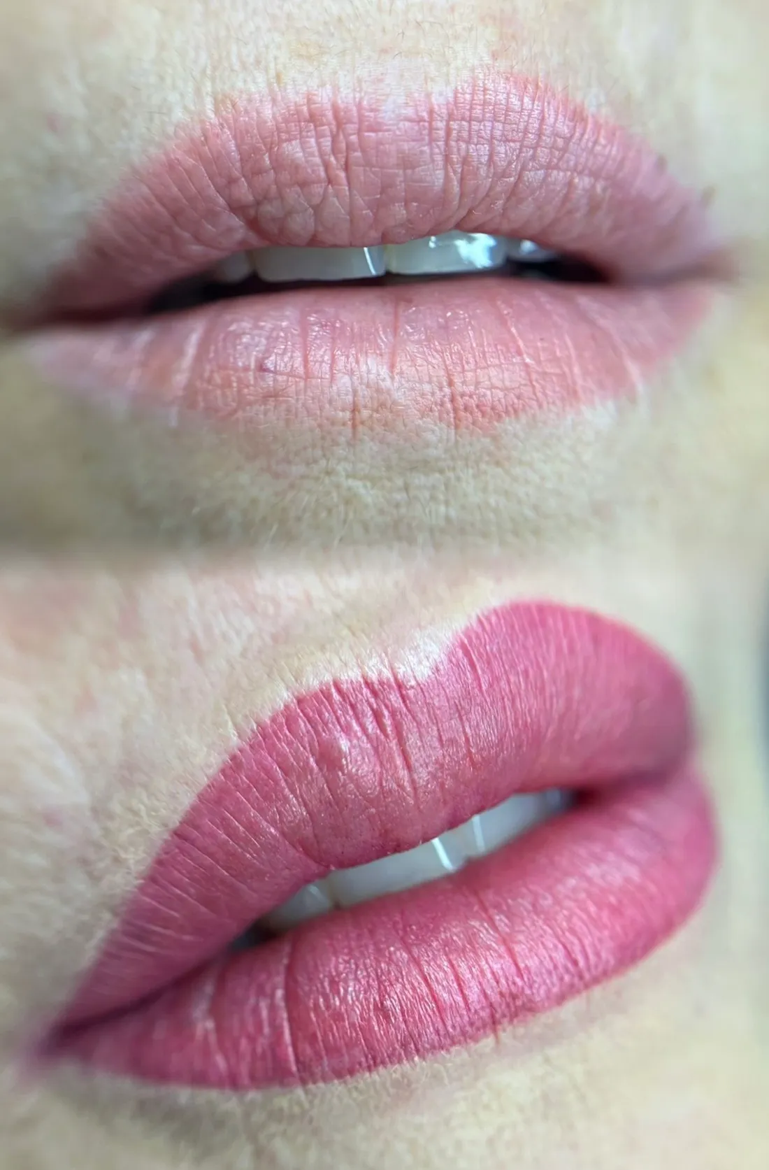 Resultado de micropigmentación de labios en tono nude rosado
