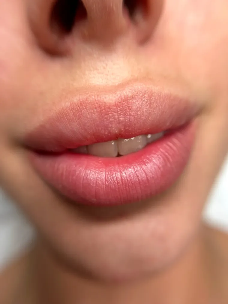 Labios con micropigmentación para probar tonos