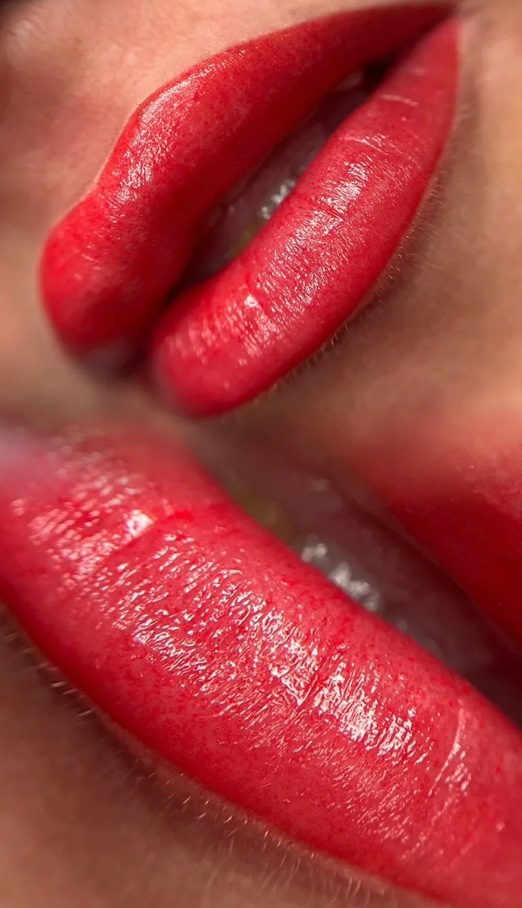 Labios con micropigmentación para probar tonos